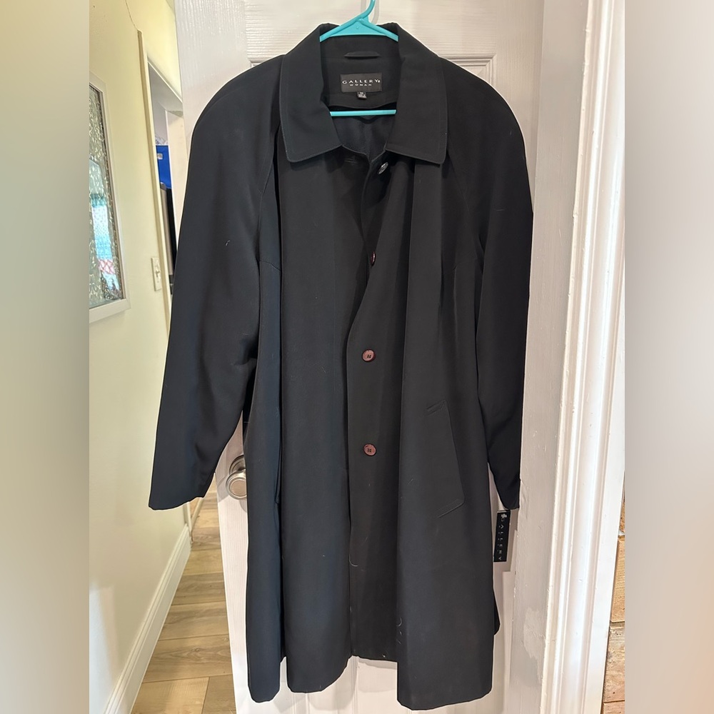Gallery Woman 3X Black Trench Coat Plus Size Removable Liner Water Repellent NWT